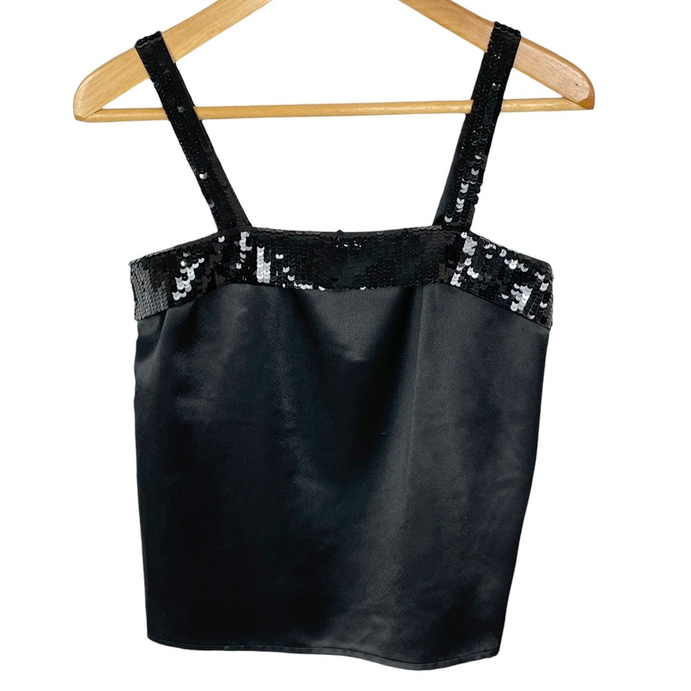 Y2K Vintage Nolan Miller Satin Sequin Trim Camisole Top Womens 6 Glam Going Out
